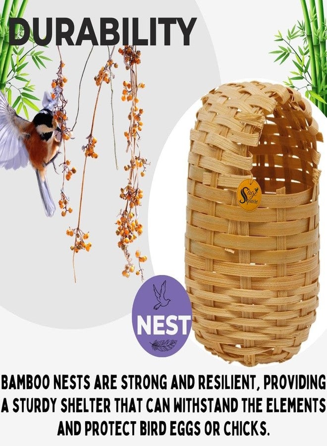 سايج سكوير عش تربية الطيور الصغيرة (الببغاء الأسترالي، عصفور البادجي) مصنوع من الخيزران الطبيعي على شكل مربع مع خطاف معلق، مناسب للطيور الصغيرة (الببغاء الأسترالي، عصفور البادجي). - Image 4